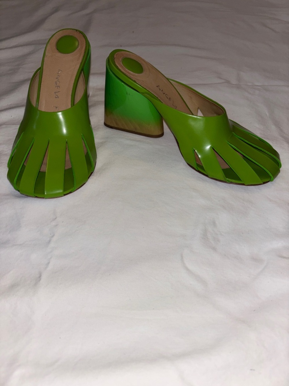 Angelo Figus Green Slip-On Women’s Patent Leather Heeled Mules 8.5
